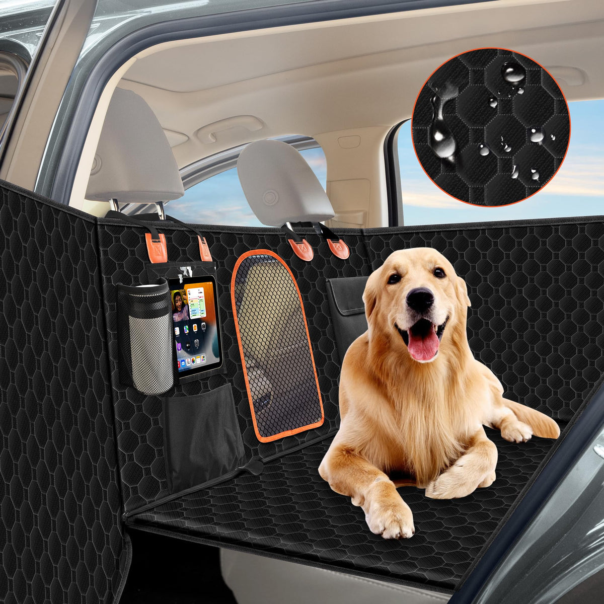 Senose Backseat Cover for Dogs in Car Dog Back Seat Extender for Car SUVs & Trucks Waterproof Full Protection Dog Hammock for Car Hard Bottom Car Seat Cover for Dogs with Door Protector