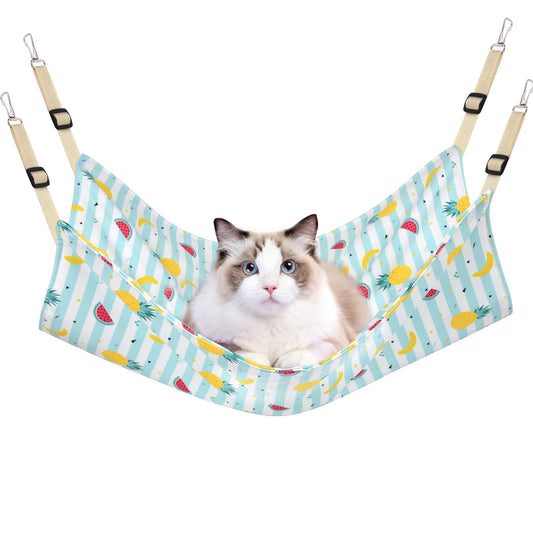 PERSUPER Cat Hammock Bed Cool Summer Hanging Adjustable Pet Hammock Bed for Cats/Small Dogs/Rabbits/Other Small Animals (Blue Fruit)