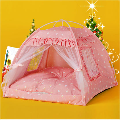 SEIMMIE Cat Princess Tent Bed House - Kitty Cute Tent IndoorDog House Indoor/Outdoor Cave Nest Bed Small Dog Tent for CatBunny and Puppy (15.7"x15.7"x14.5"/Pink)