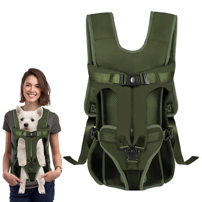 Dog Front Carrier Backpack Dog Backpack Carrier Soft Pad Pet Legs Out Easy-Fit Dog Front Carrier for Small Medium Puppy Hands Free Dog Carrier Adjustable for Cycling Hiking (Army Green M)