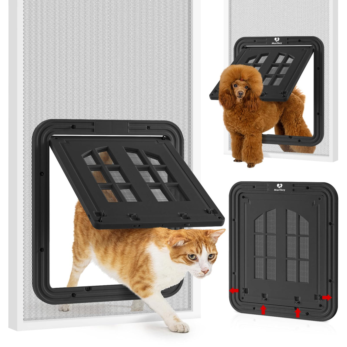 Morikey Cat Screen DoorInside Opening 9.8×8.3Inch Cat Door with 4 Entry Ways for Screen Door Pet Screen Door with Lockable Magnetic Flap for Pet Door