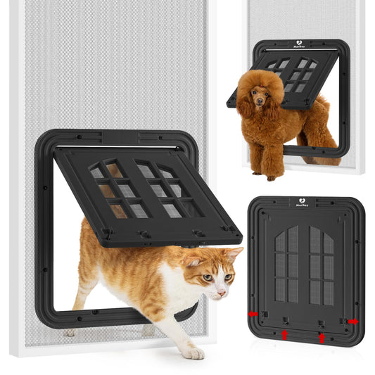 Morikey Cat Screen DoorInside Opening 9.8×8.3Inch Cat Door with 4 Entry Ways for Screen Door Pet Screen Door with Lockable Magnetic Flap for Pet Door